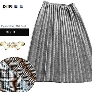 Dorlene Vintage Pleated/Plaid Midi Skirt